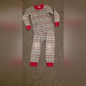 Hanna Andersson Kids Festive PJ Set with Red and Gray Pattern